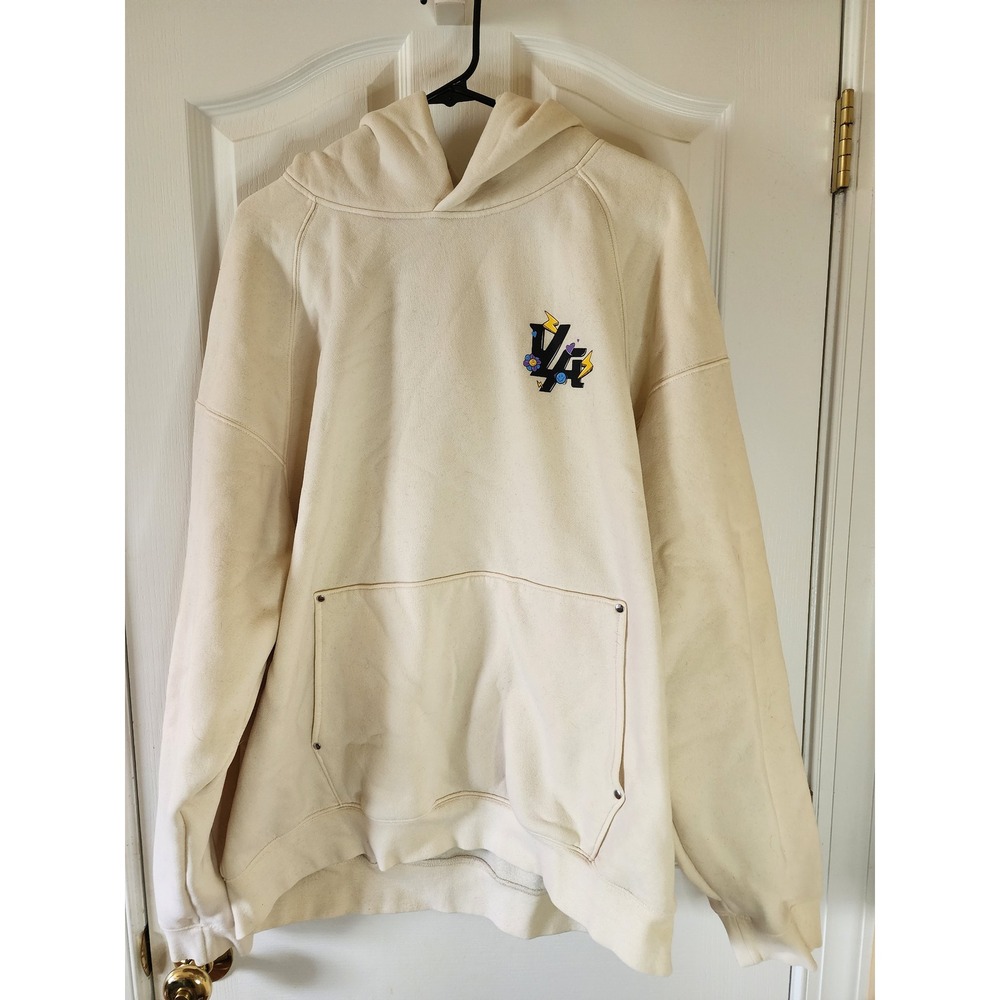 YoungLA Trippy Logo Hoodie Cream Graphic Oversized Sweatshirt XXL Model 560